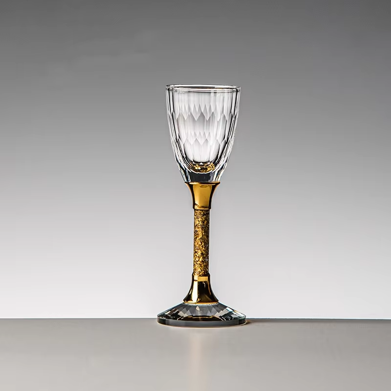 Set of 6 Crystal Liqueur Cup with High-Foot Gold Foil