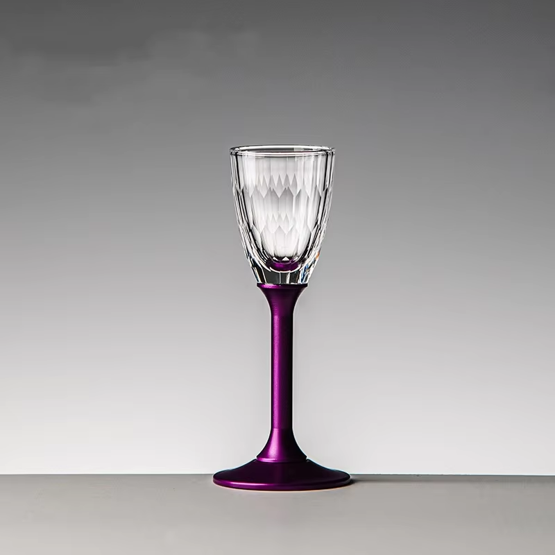 Set of 6 Crystal Liqueur Cup with Matte Color High-Foot
