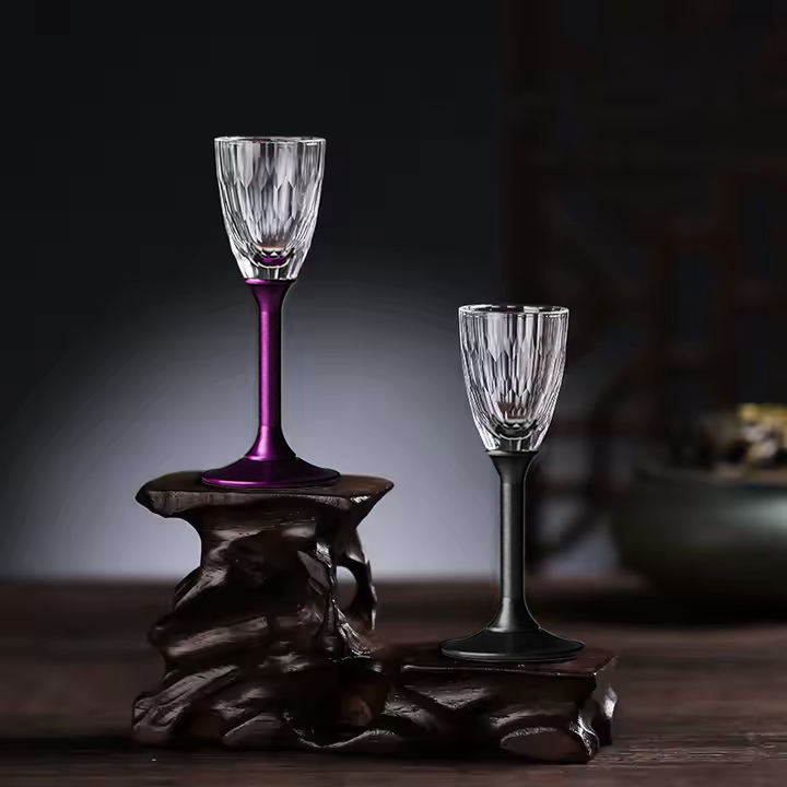 Set of 6 Crystal Liqueur Cup with Matte Color High-Foot
