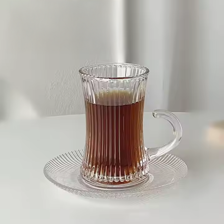 Striped Transparent Tea Cup & Saucer
