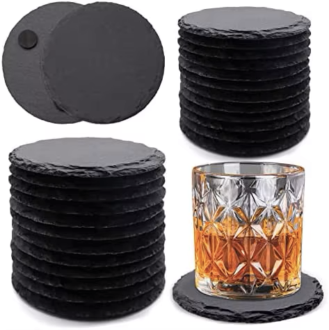 Set of 6 Natural Black Stone Coasters