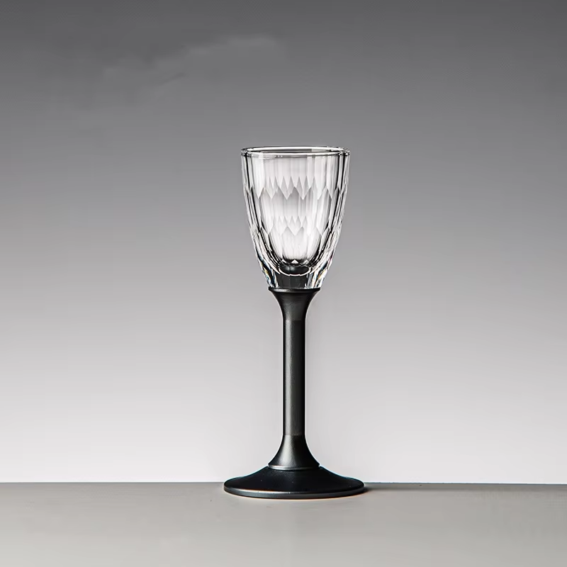 Set of 6 Crystal Liqueur Cup with Matte Color High-Foot