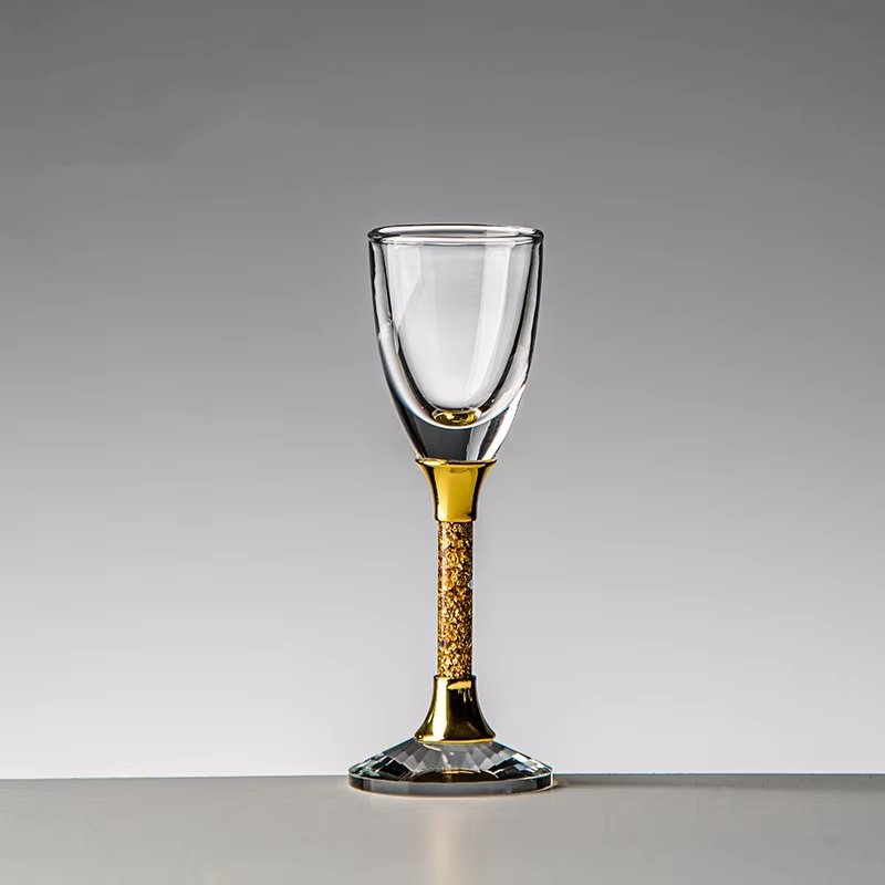 Set of 6 Crystal Liqueur Cup with High-Foot Gold Foil