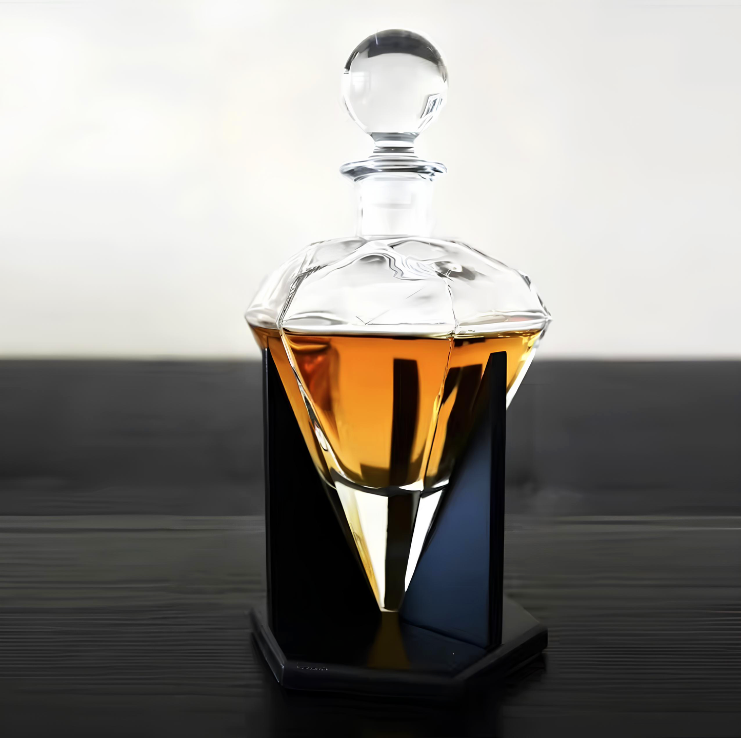 Diamond Shaped Decanter With Wooden Stand