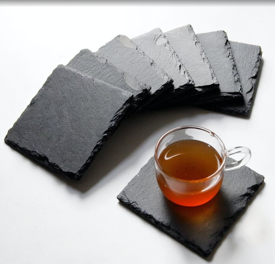 Set of 6 Natural Black Stone Coasters