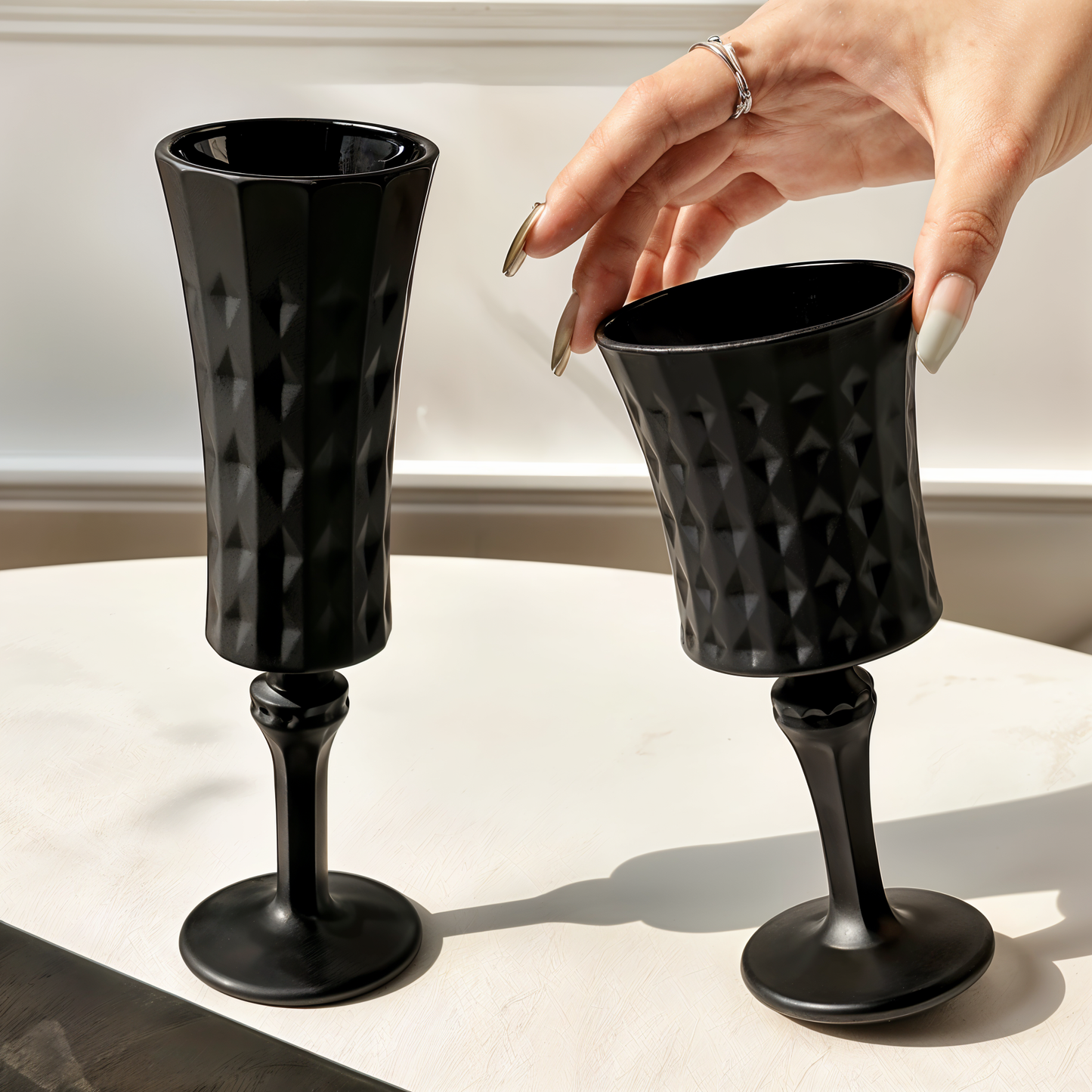 Set of 6 Black Diamond Shaped Cups