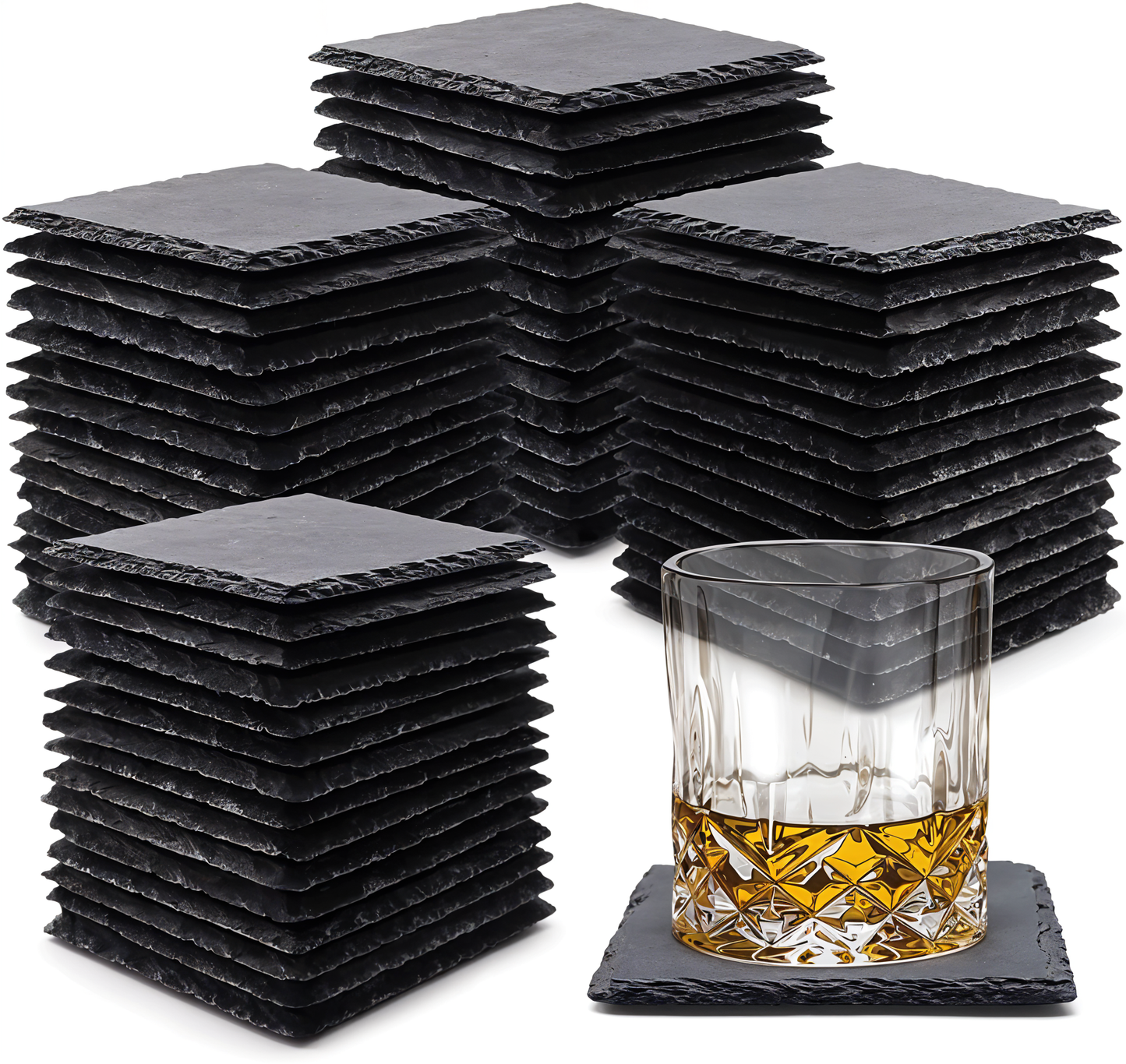 Set of 6 Natural Black Stone Coasters