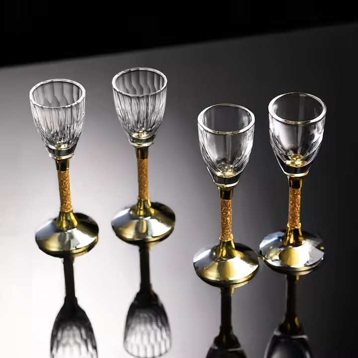 Set of 6 Crystal Liqueur Cup with High-Foot Gold Foil