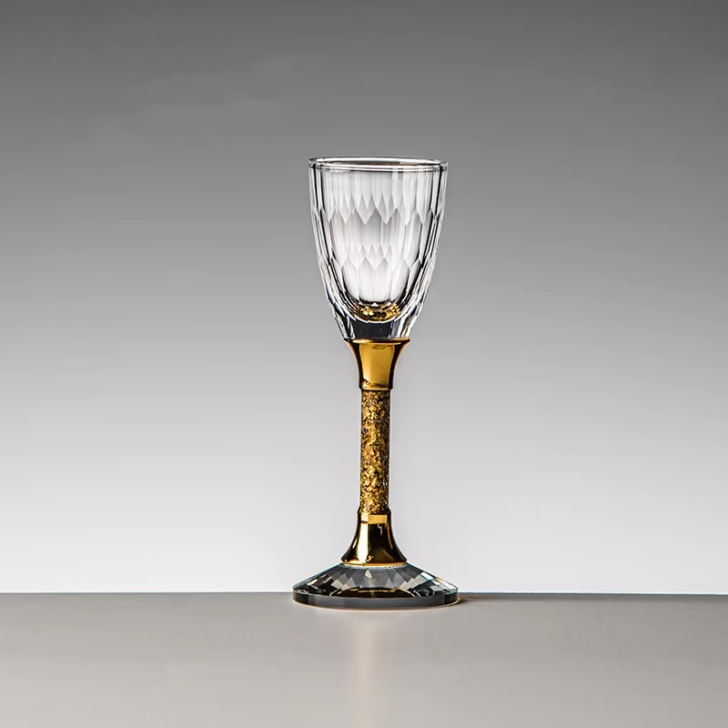 Crystal Liqueur Cup with High-Foot Gold Foil