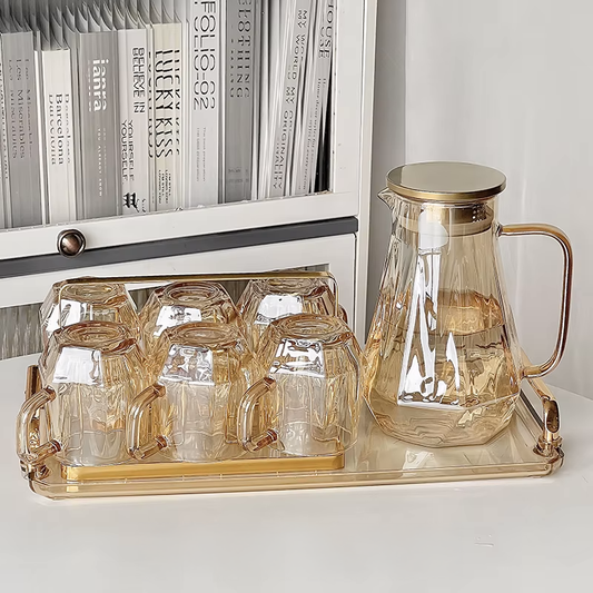 Diamond Shaped Set of 6 Glasses and a Jug