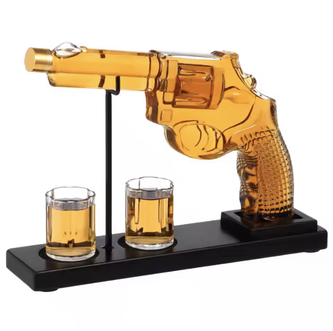 Whiskey Revolver Decanter + 2 Shots Magazine Set