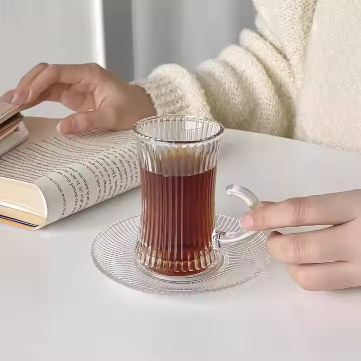 Striped Transparent Tea Cup & Saucer