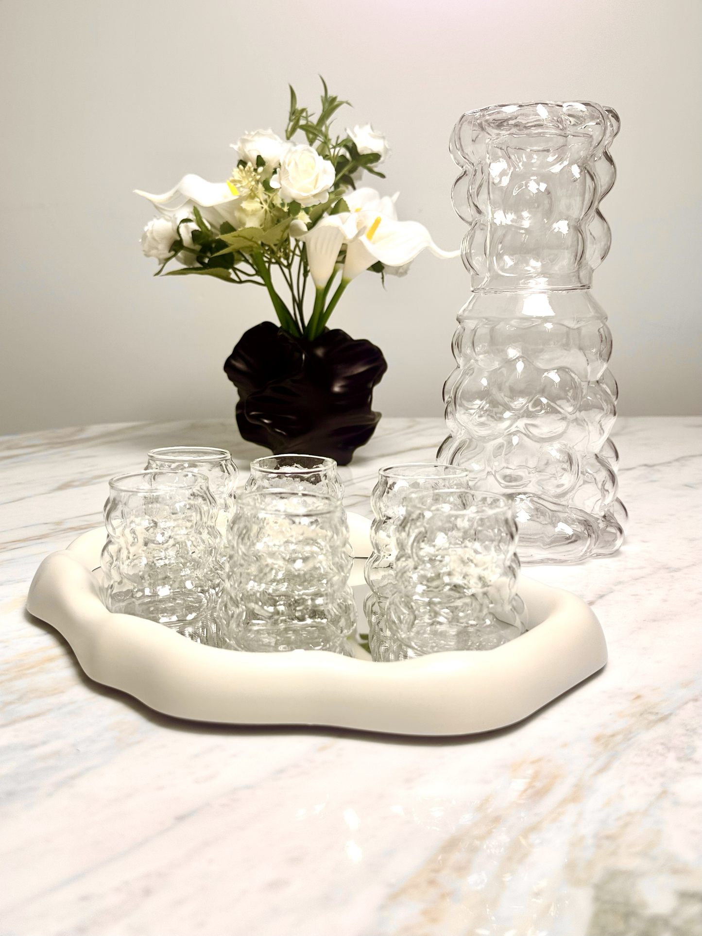 Bubble Jug Set with Lid Cup and 6 Small Cups