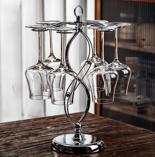 Set of 6 Wine Glasses with Stainless Infinity Shaped Stand
